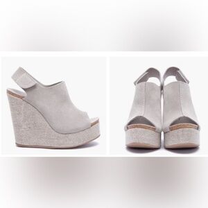 Pedro Garcia NEW Taupe/ Grey Suede and Linen Wedges